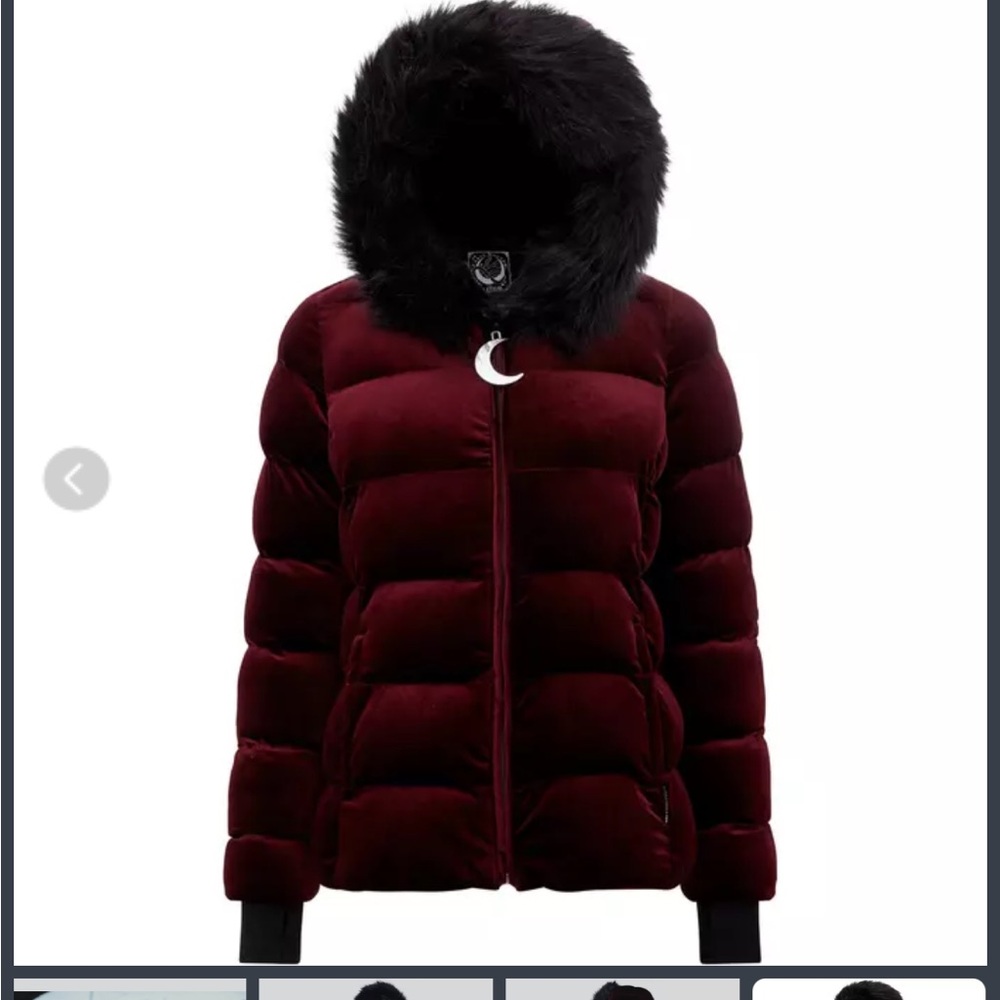 Killstar Lisa Luna Blood Burgundy Puffer Jacket with Black Fur Hood—NWT Size M